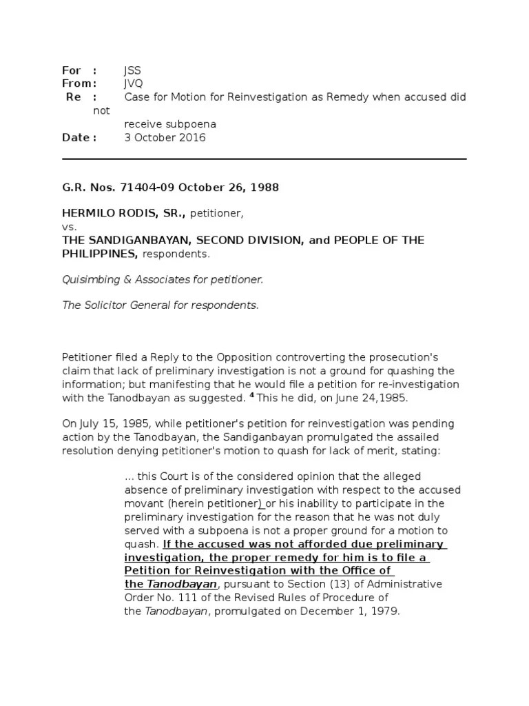 Cases For MOTION FOR REINVESTIGATION | PDF