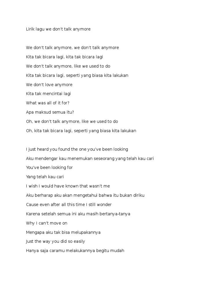 Lirik Lagu We Dont Talk | PDF
