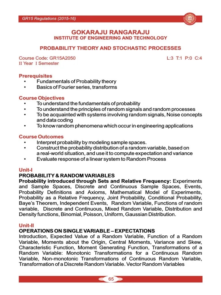 ECE - Probability Theory And Stochastic Processes PDF | PDF ...
