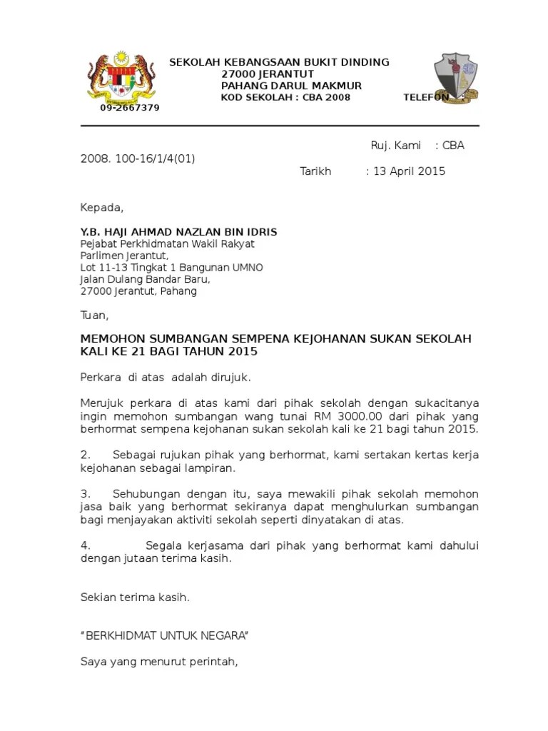 Contoh Surat Rasmi Permohonan Peruntukan Kewangan Surat Rasmi Q 