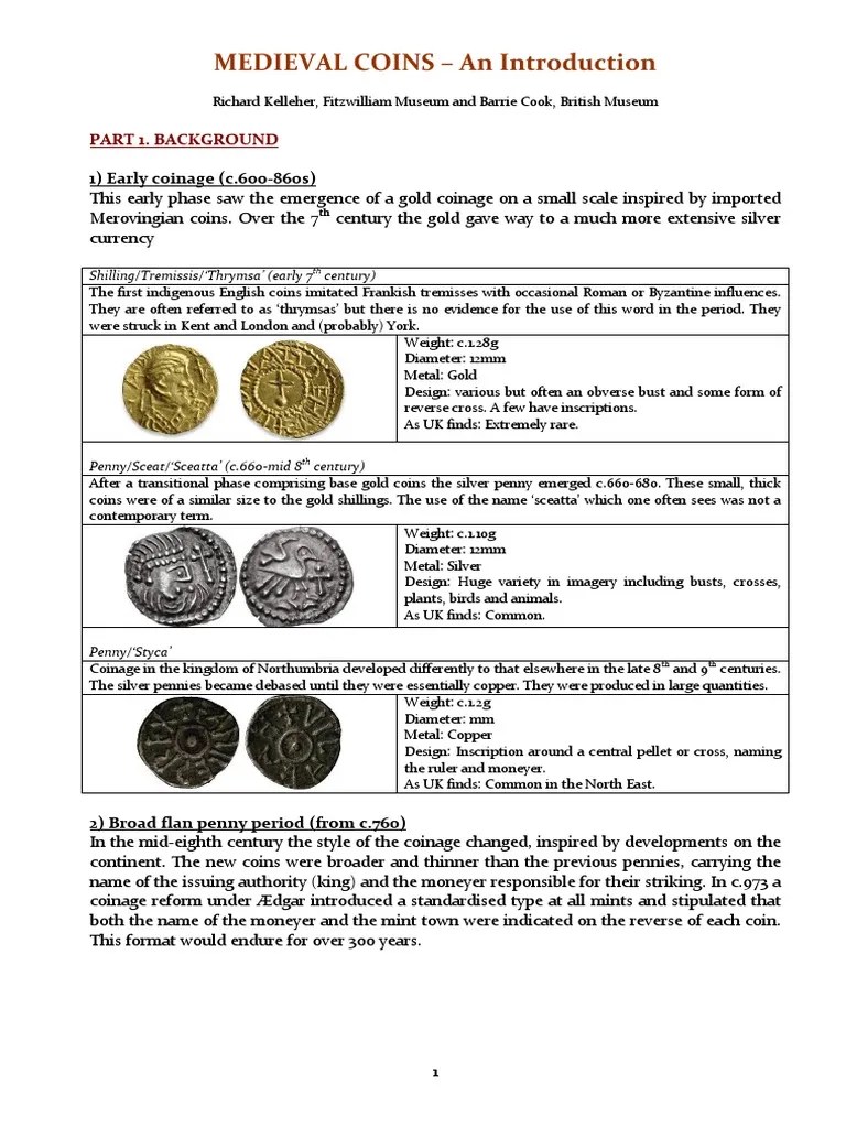 Introduction To Later Medieval Coins PDF | PDF | Penny | Coins