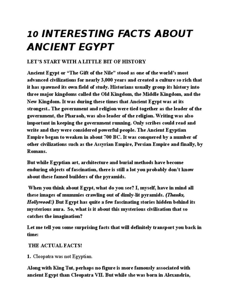10 Interesting Facts About Ancient Egypt | Download Free PDF | Cleopatra | Ancient Egypt