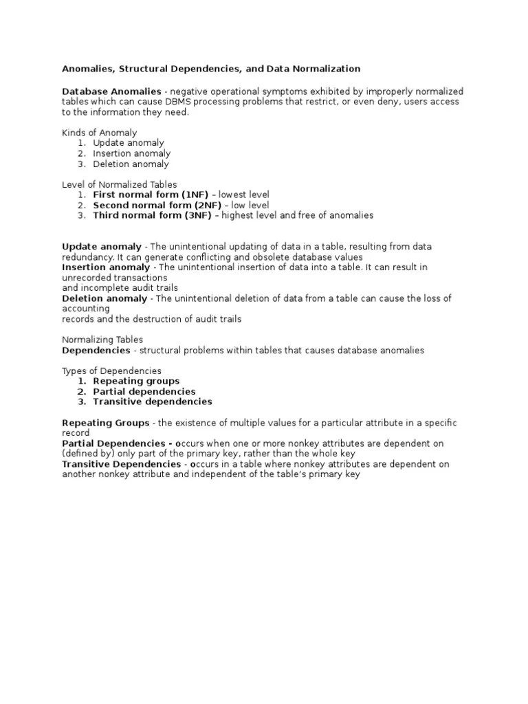 Report Anomalies And Normalization Summary | PDF | Databases ...