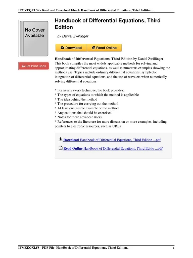 Handbook Differential Equations Third Edition 1493302205 | Download Free PDF | Differential ...