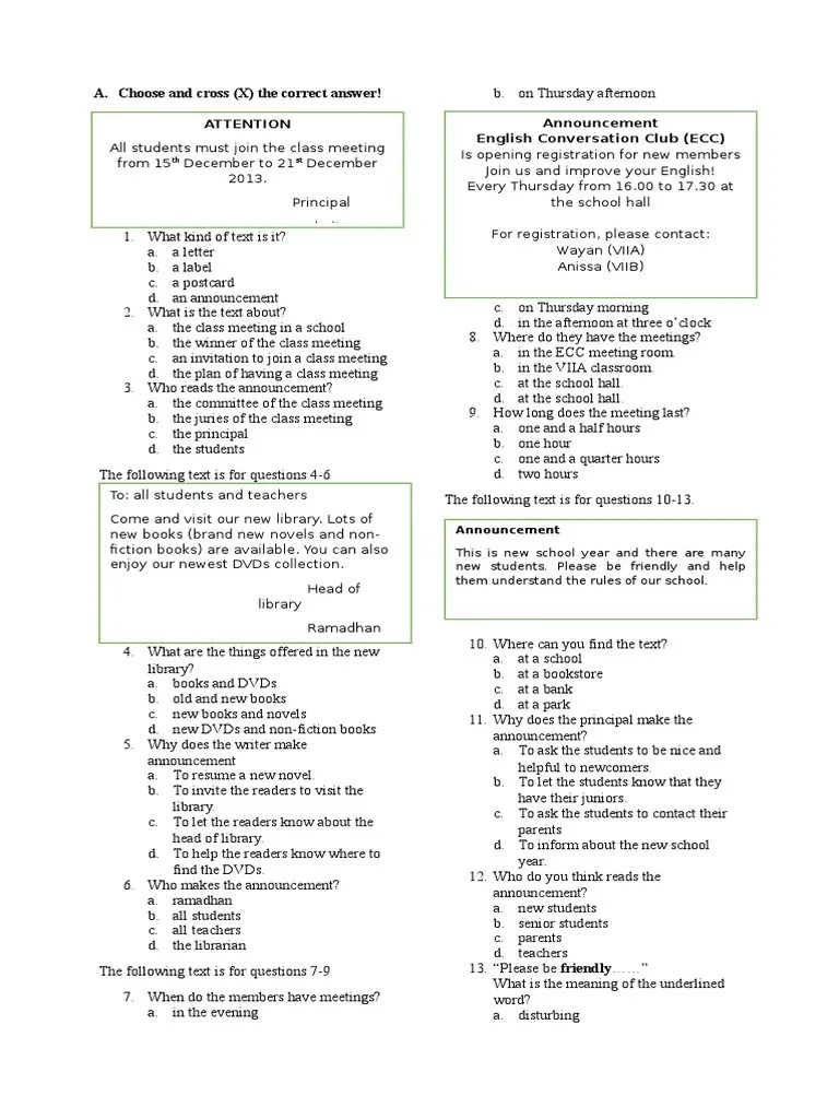 Soal Announcement | PDF | Schools | Library And Museum