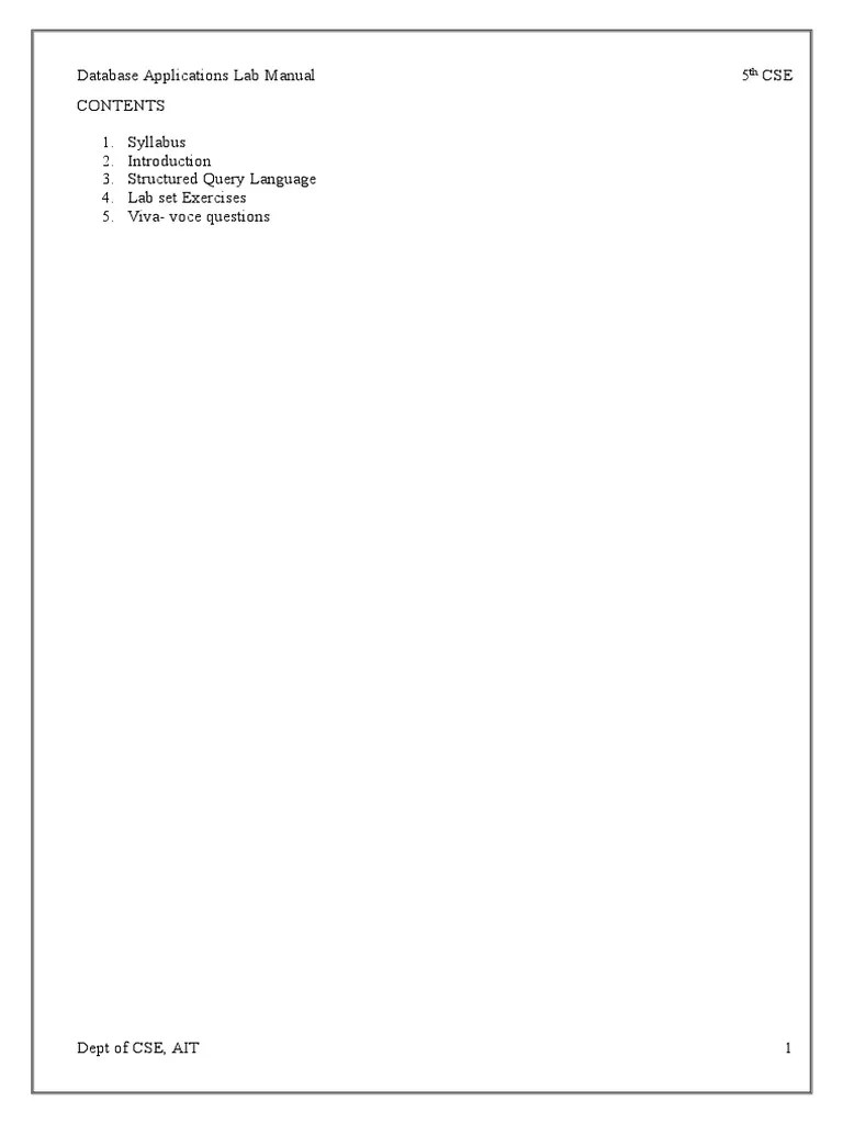 Dbms Lab Manual 2015-16 | PDF | Relational Database | Sql