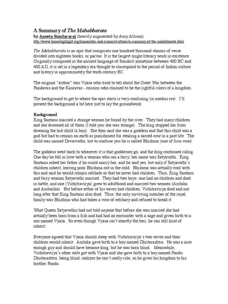 Mahabharata Summary | PDF | Krishna | Hinduism