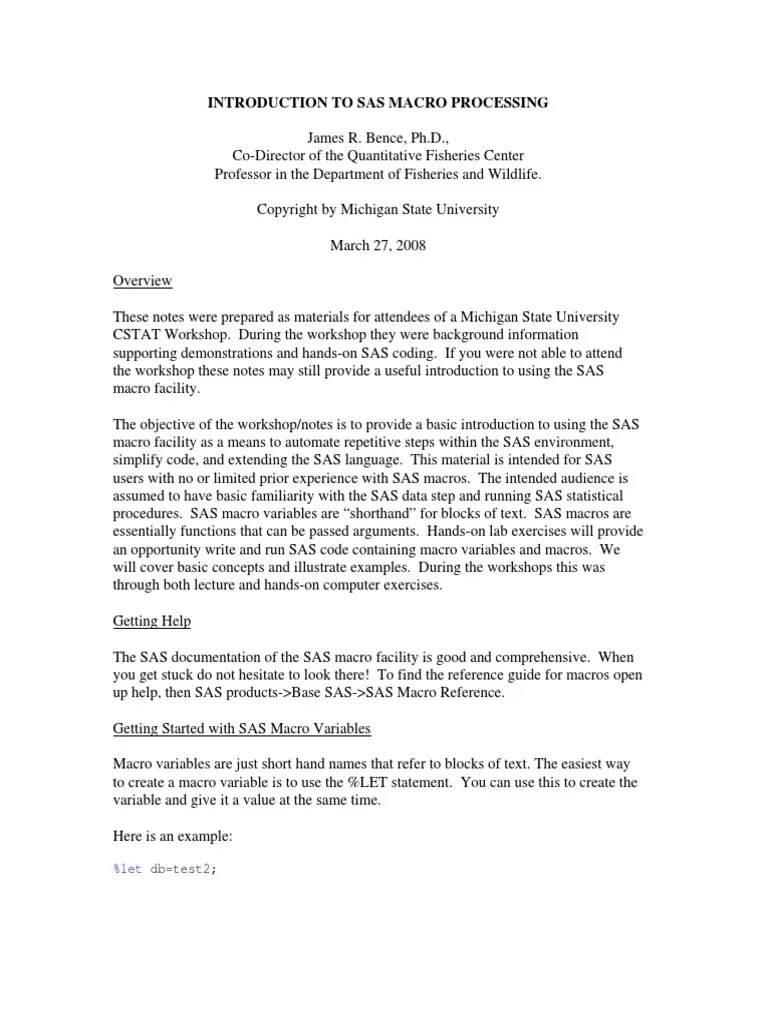 SAS Macro Workshop Notes | PDF | Scope (Computer Science) | Variable (Computer Science)