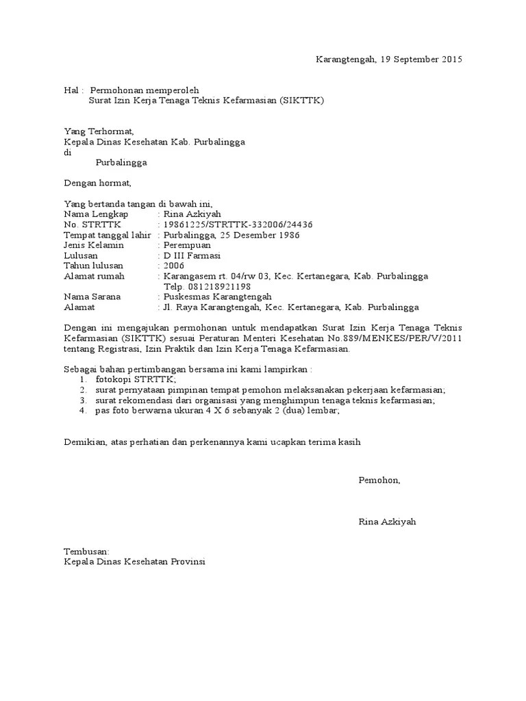 Permohonan surat tanda registrasi tenaga teknis kefarmasian (strttk). Contoh Surat Pernyataan Apoteker Atau Pimpinan Tempat Pemohon Melaksanakan Pekerjaan Kefarmasian Contoh Seputar Surat