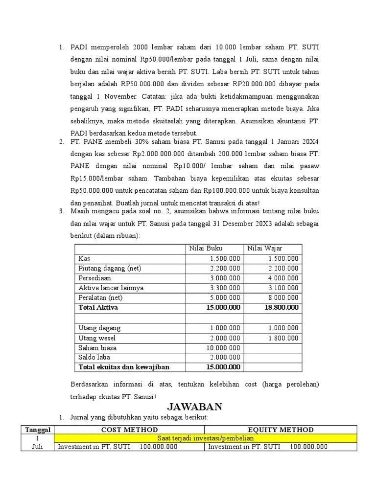 Pendapatan konsolidasi dikuarangi dengan beban konolidasi dan pendapatan hak minoritas Contoh Soal Dan Jawaban Akuntansi Keuangan Lanjutan 2 Konsolidasi Lektur Indo