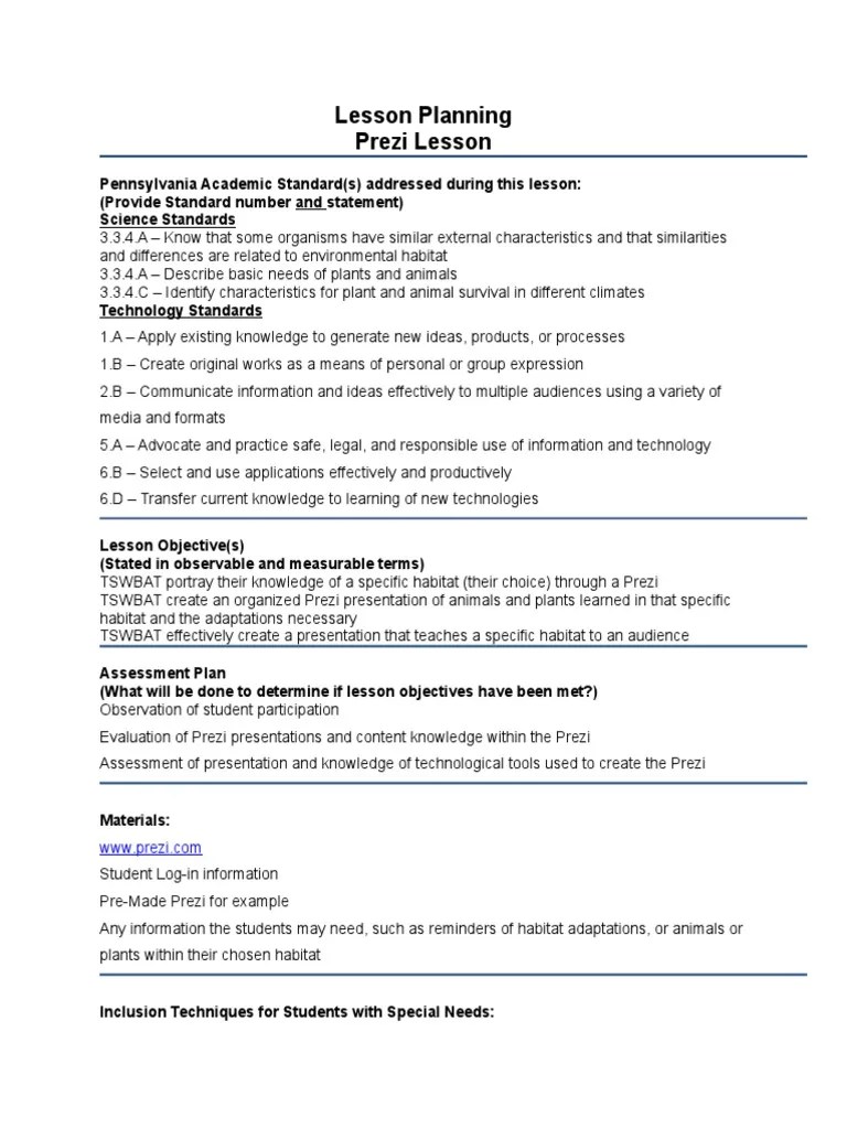 Lesson Planning Prezi Lesson | PDF | Educational Assessment | Teachers