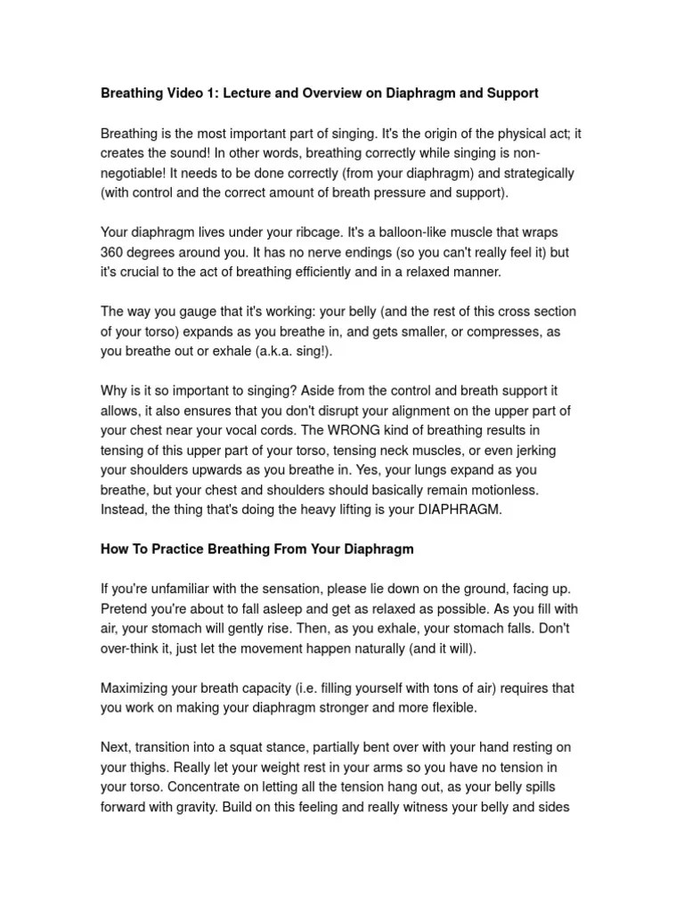 Breathing Video 1: Lecture And Overview On Diaphragm And Support | PDF ...