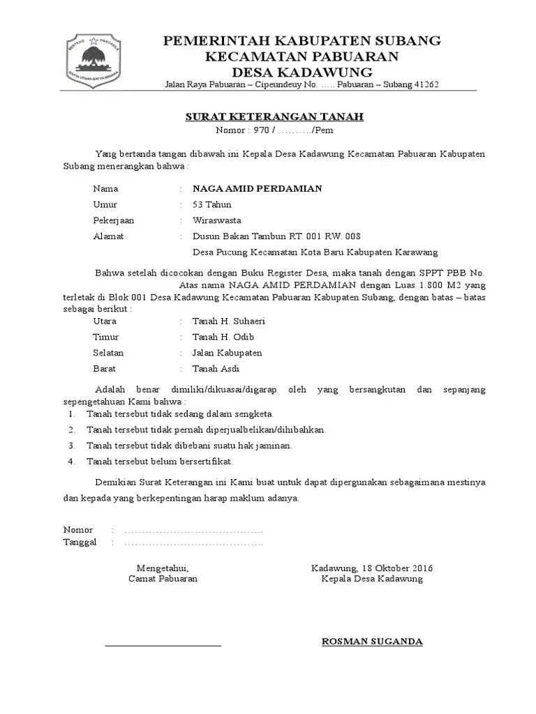 Contoh Surat Keterangan Kepemilikan Tanah Dari Desa - Homecare24