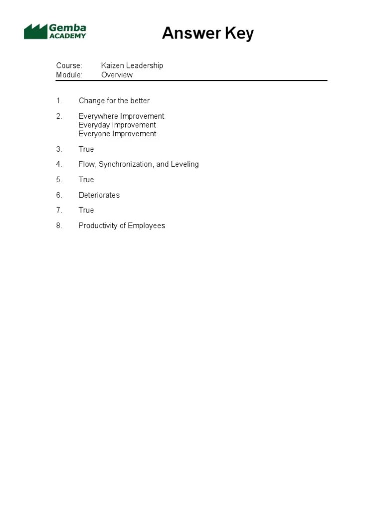 Quiz Answers Kaizen Leadership PDF | PDF