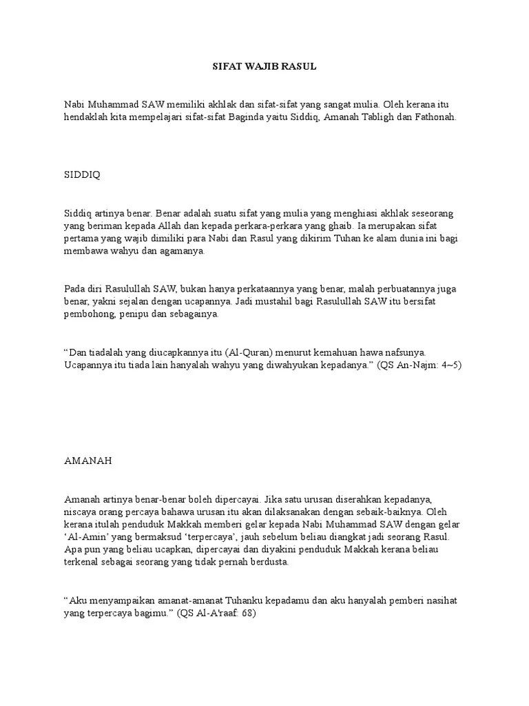 Sifat Wajib Rasul | PDF