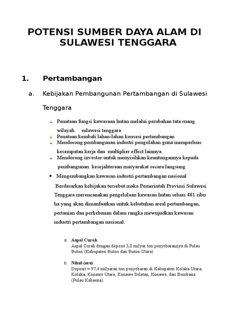 Potensi Sumber Daya Alam Di Sulawesi Tenggara | PDF