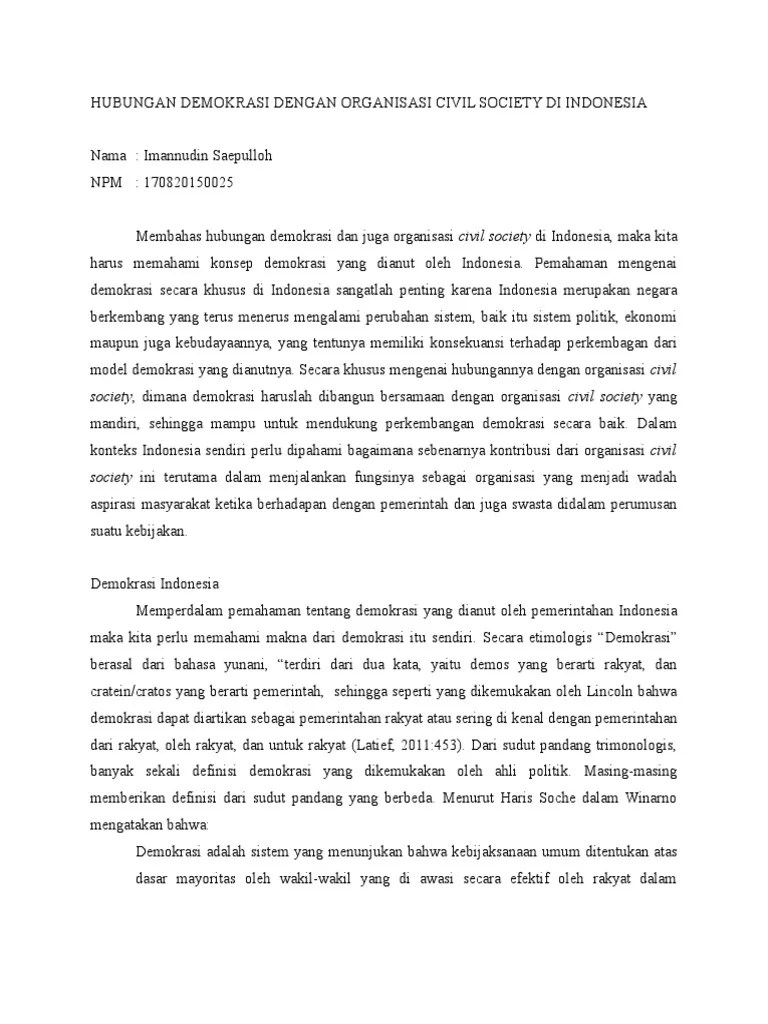 Hubungan Demokrasi Dengan Civil Society Di Indonesia | PDF