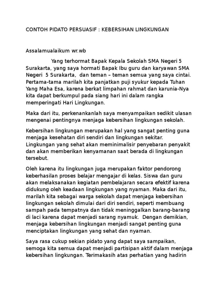 Contoh Teks Pidato Persuasif Tentang Kebersihan Lingkungan Sekolah