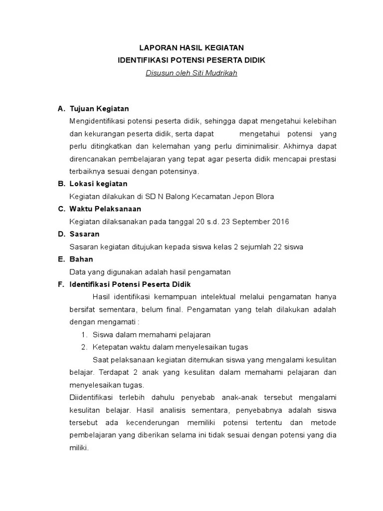 Beberapa wilayah memerlukan jumlah lahan non pertanian yang mencukupi. Laporan Hasil Kegiatan Identifikasi Potensi Siti Mudrikah Pdf