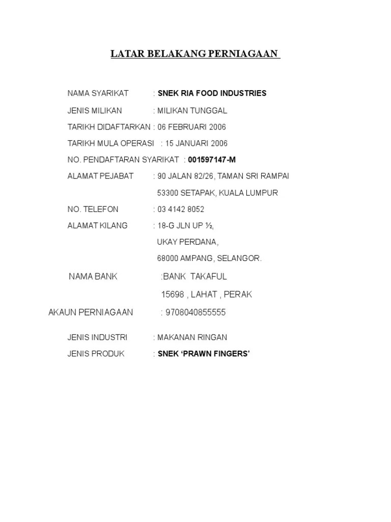 Snek ria adalah produk keluaran muslim, resepi punjabi. Latar Belakang Perniagaan Pdf
