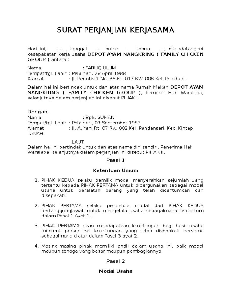 Yang bertanda tangan di bawah ini begini contoh surat kontrak kerja proyek yang baik dan benar | penting untuk hindari perselisihan! Contoh Perjanjian Kerjasama Bagi Hasil Usaha Rumah Makan ...