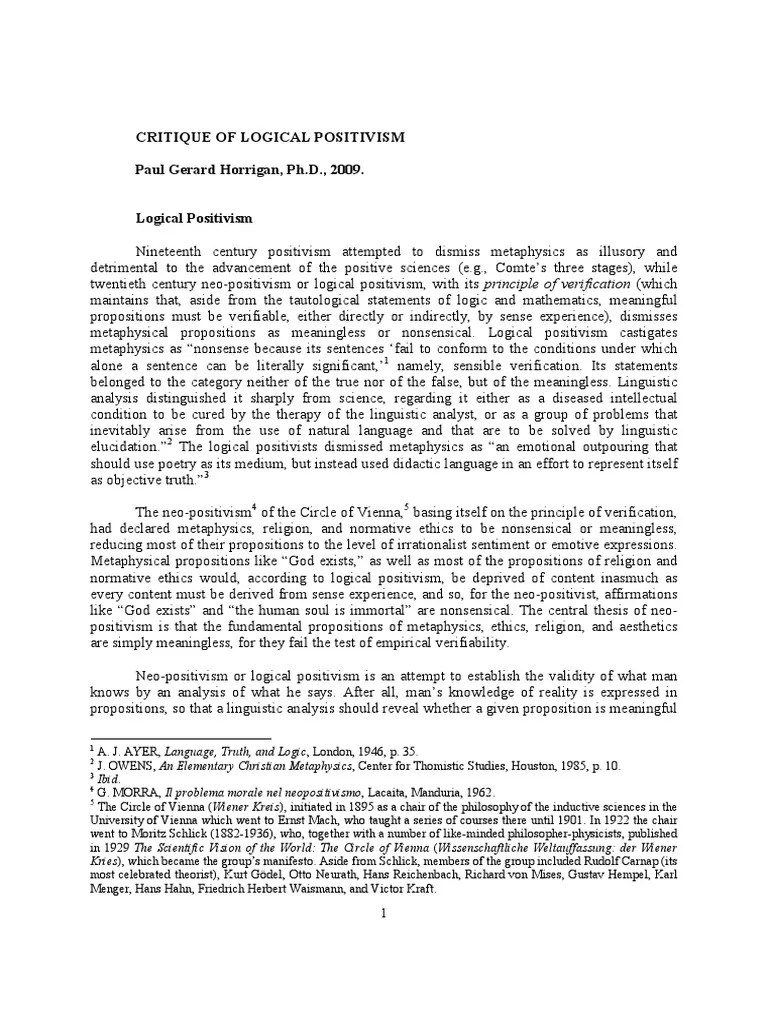 Critique Of Logical Positivism | PDF | Contemporary Philosophy ...