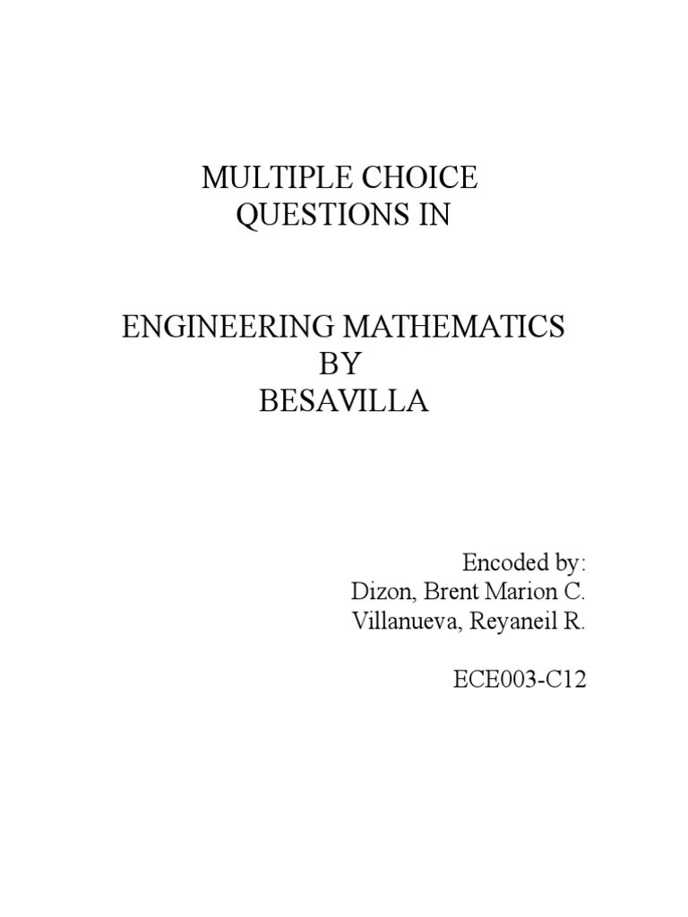 Multiple Choice Questions In Engineering Mathematics By Venancio I. Besavilla, Jr. Vol1 | PDF ...