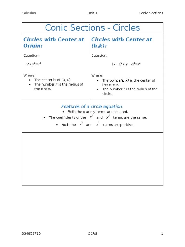 Conic Sections Equations | PDF | Ellipse | Differential Geometry