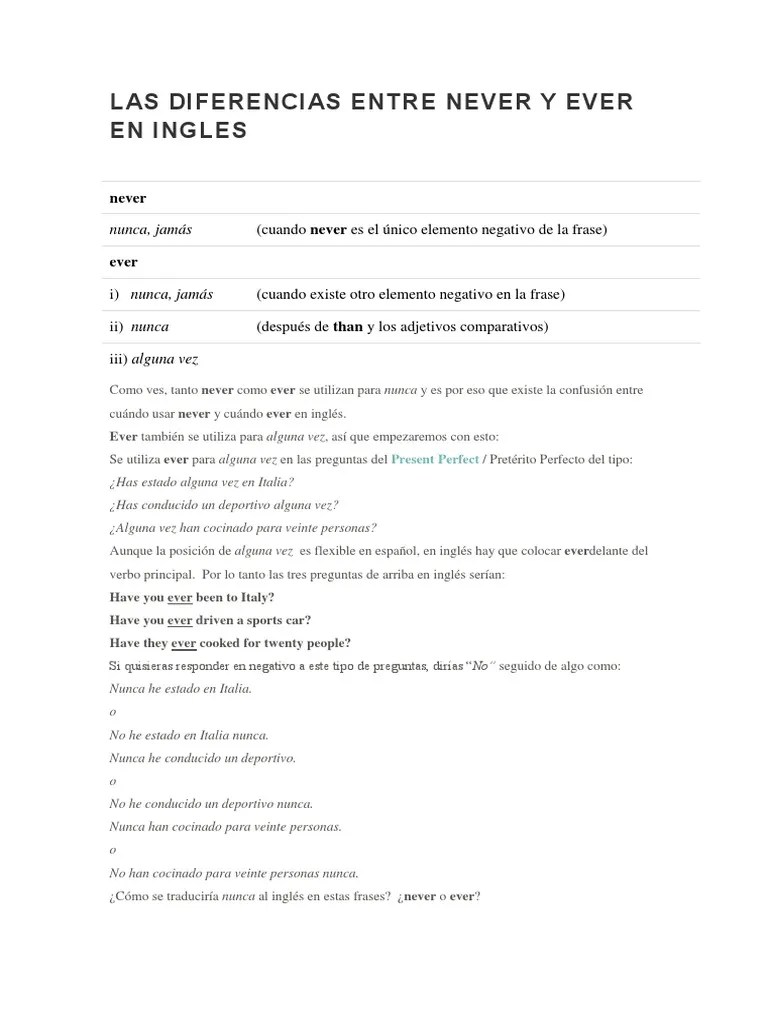 Las Diferencias Entre Never Y Ever En Ingles | PDF | Sintaxis | Mecánica Del Lenguaje