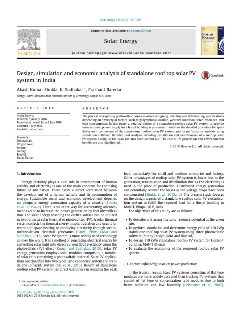 Simulation And Economic Analysis Of Standalone Roof Top Solar PV System ...