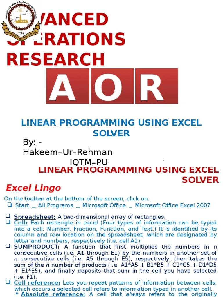Linear Programming Using Excel Solver | PDF | Linear Programming ...