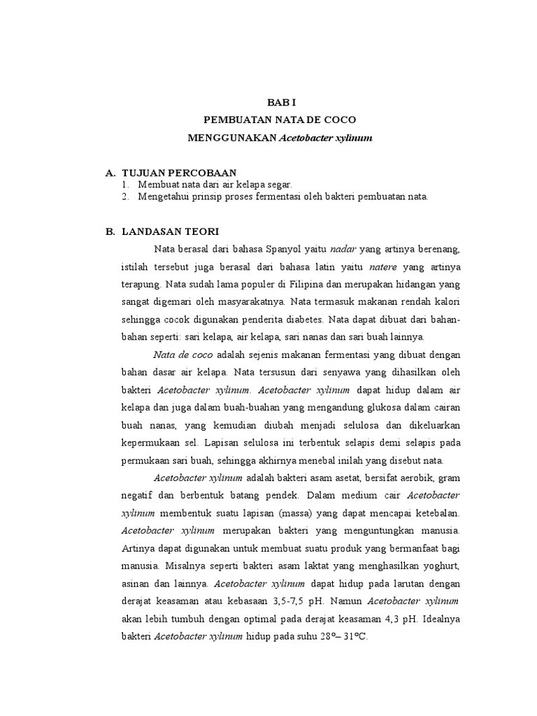 Laporan Praktikum Pembuatan Nata de Coco Dengan Menggunakan Bakteri  Acetobacter Xylinum | PDF