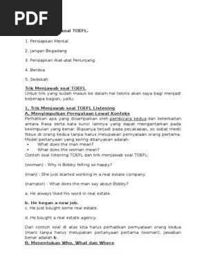 Contoh soal pilihan ganda peralatan tempat kerja lengkap dengan jawaban. Tips Trik Jawab Soal Toefl Pdf