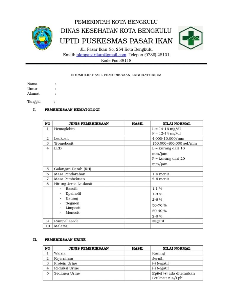 28 april 2009, pukul : Contoh Formulir Pemeriksaan Laboratorium - Guru Galeri