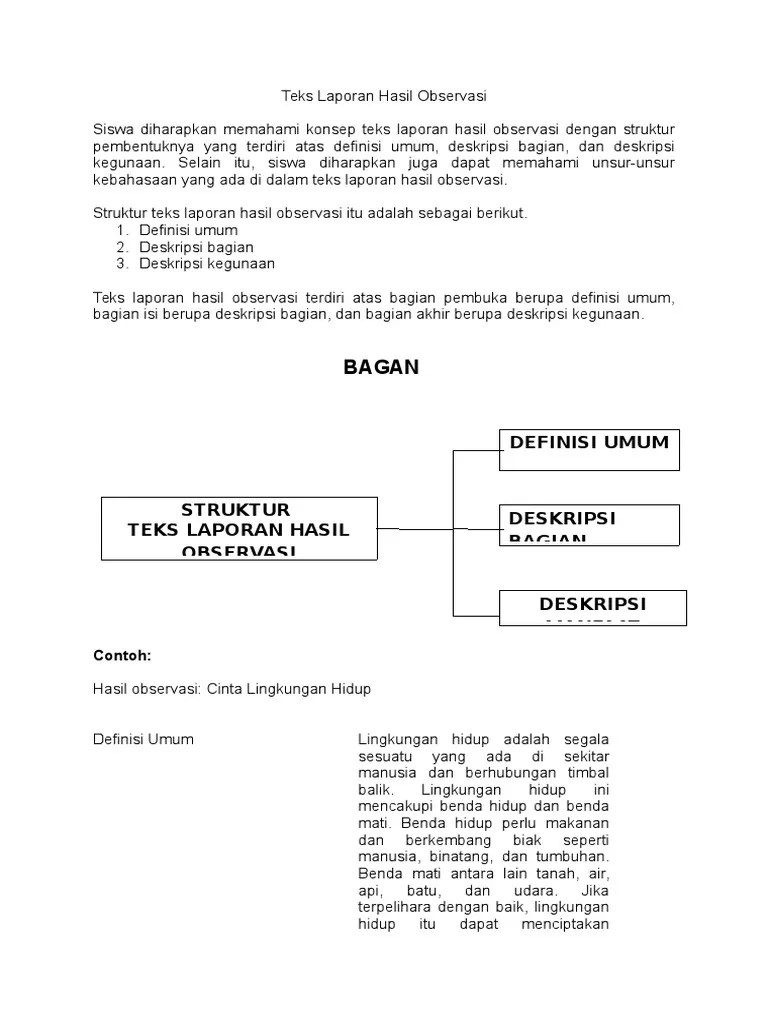 Struktur Laporan Hasil Observasi Cinta Lingkungan Hidup