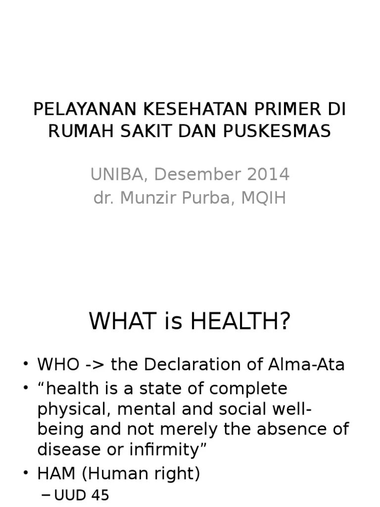 Pelayanan Kesehatan Primer Di Rumah Sakit Dan Puskesmas | PDF