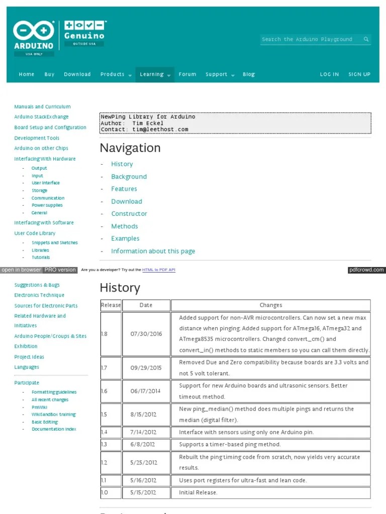 Playground Arduino CC Code NewPing | PDF | Arduino | Areas Of Computer ...