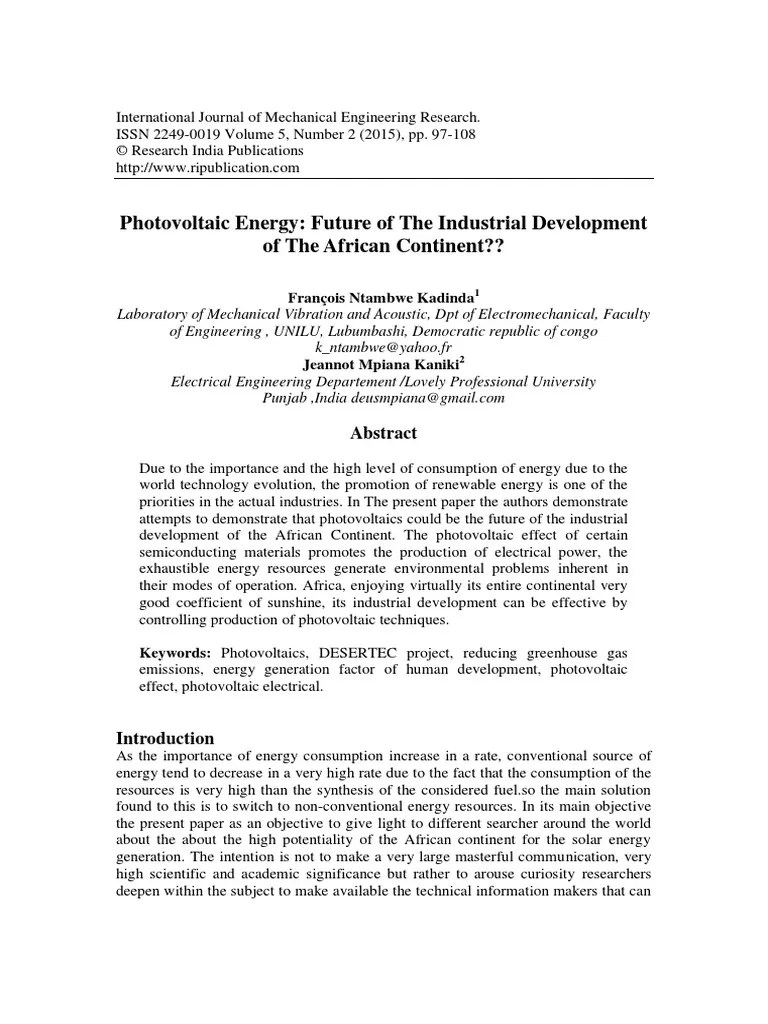 Renewable Energy In Africa | PDF | Photovoltaics | Photovoltaic System