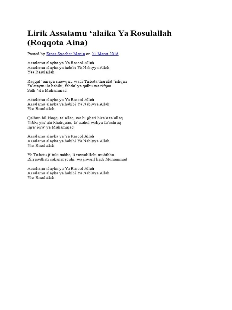 Lirik Lagu Assalamu Alayka 3 Bahasa