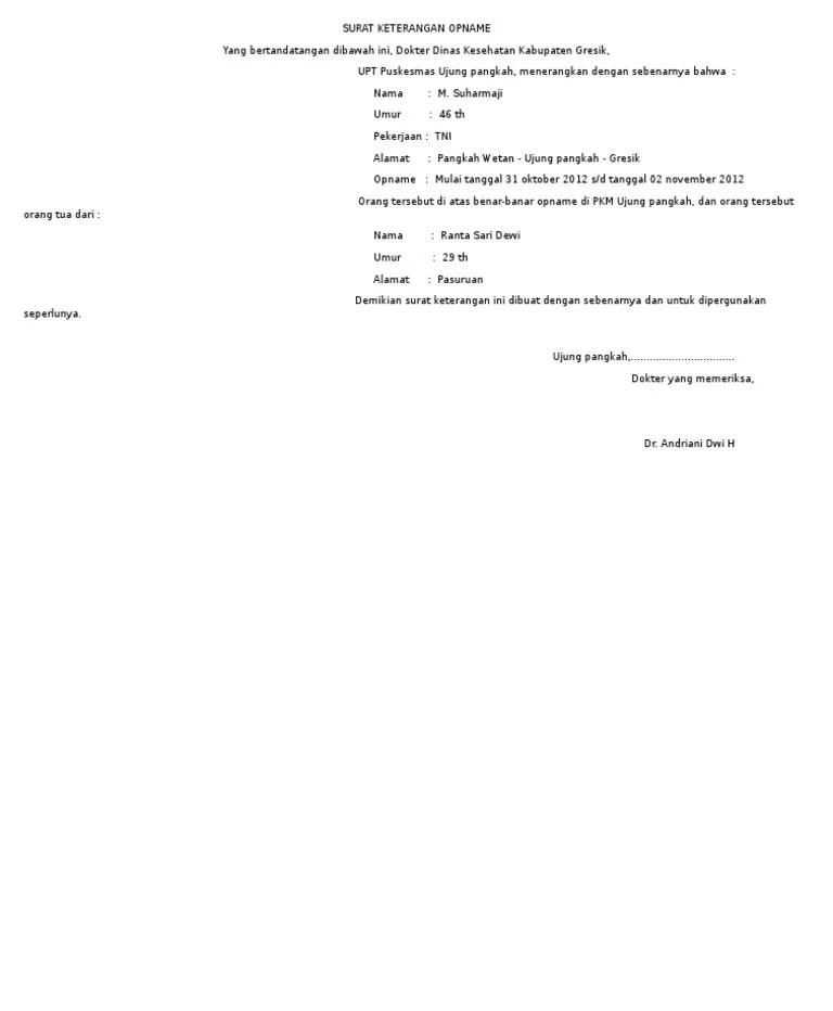 Surat keterangan sakit, keterangan opname,. Surat Keterangan Opname Pdf