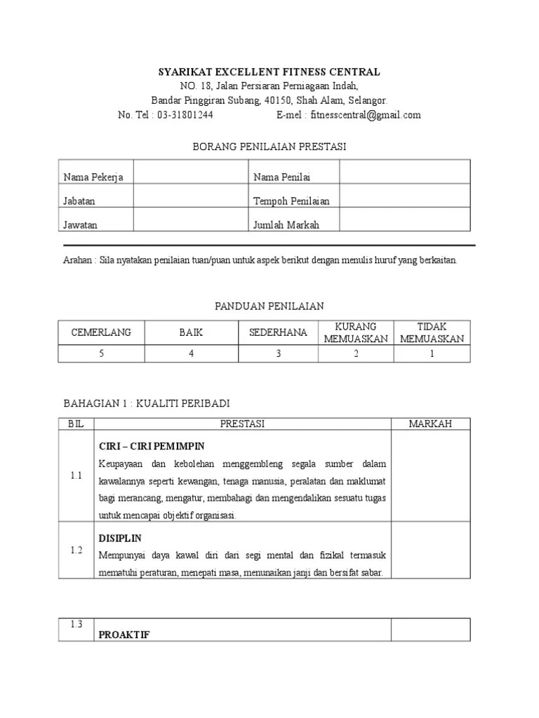 Borang penilaian prestasi pekerja syarikat megah ria sdn. Contoh Borang Penilaian Prestasi Pekerja Dojoaki