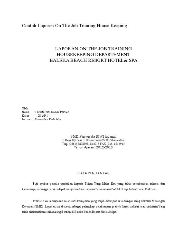 Contoh Laporan On The Job Training House Keeping Cute766