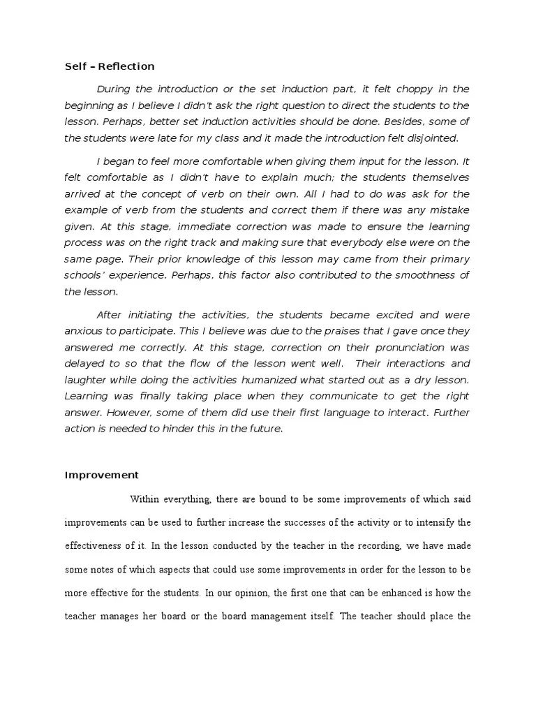 Self Reflection | PDF | Understanding | Teachers