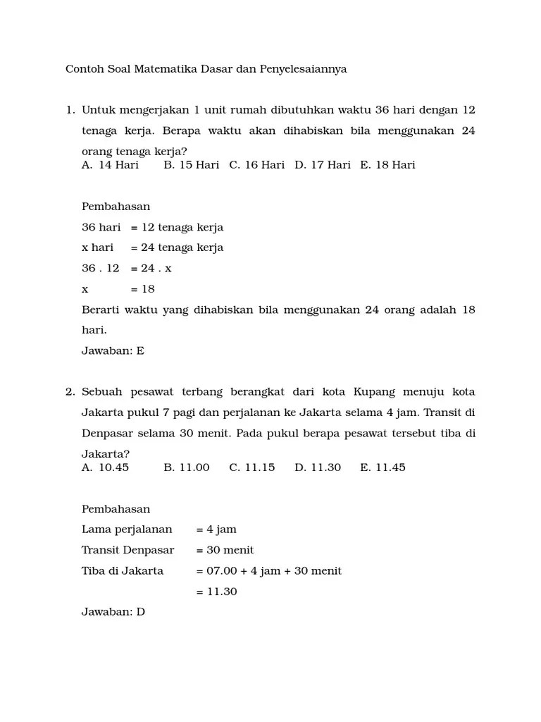 Contoh Soal Matematika Dasar Tingkat Sma
