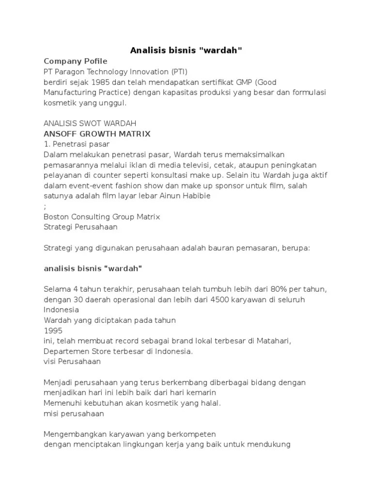 Produktivitas kerja karyawan operator bagian produksi pada perusahaan . Analisis Bisnis Wardah Pdf