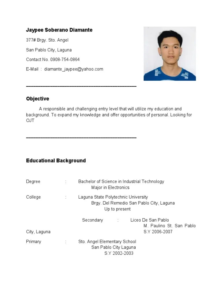 Resume Format For Hrm Ojt Students Resume Sample Always The Right Choice