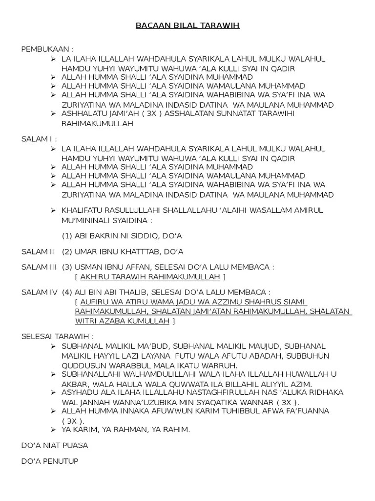Bacaan Bilal Tarawih | PDF