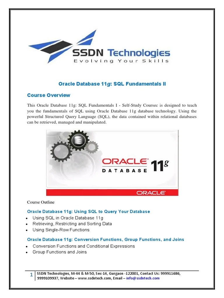 Oracle Database 11g: SQL Fundamentals II Course Overview | PDF