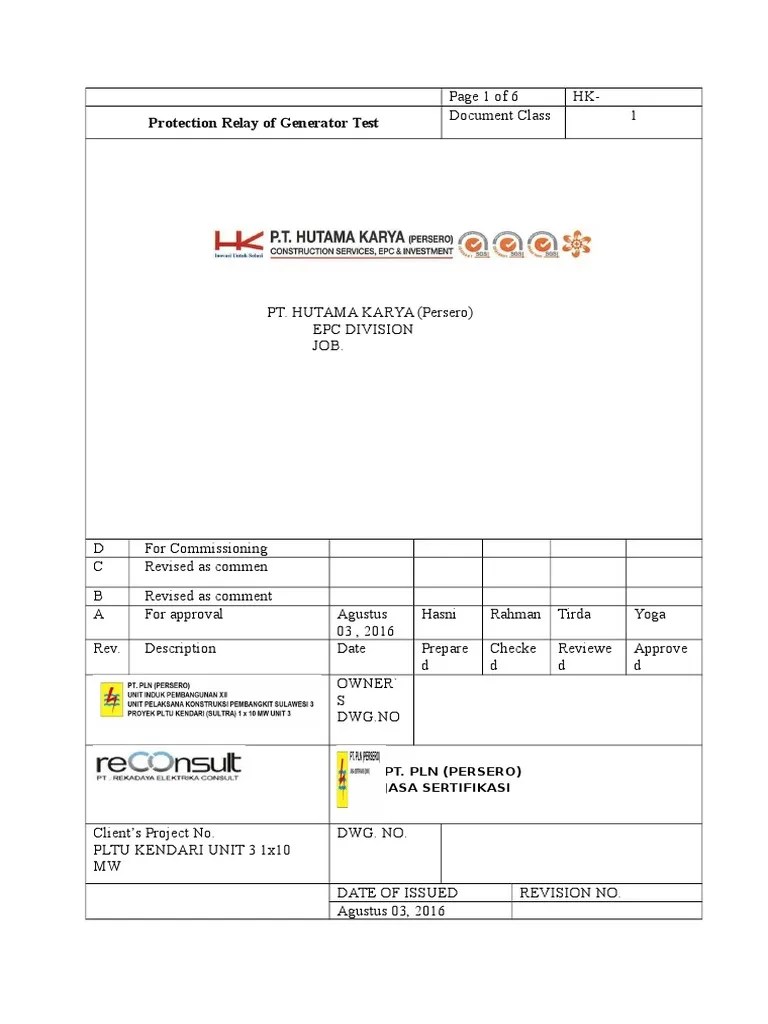 Protection Relay Of Generator Test | Download Free PDF | Relay | Electric Generator