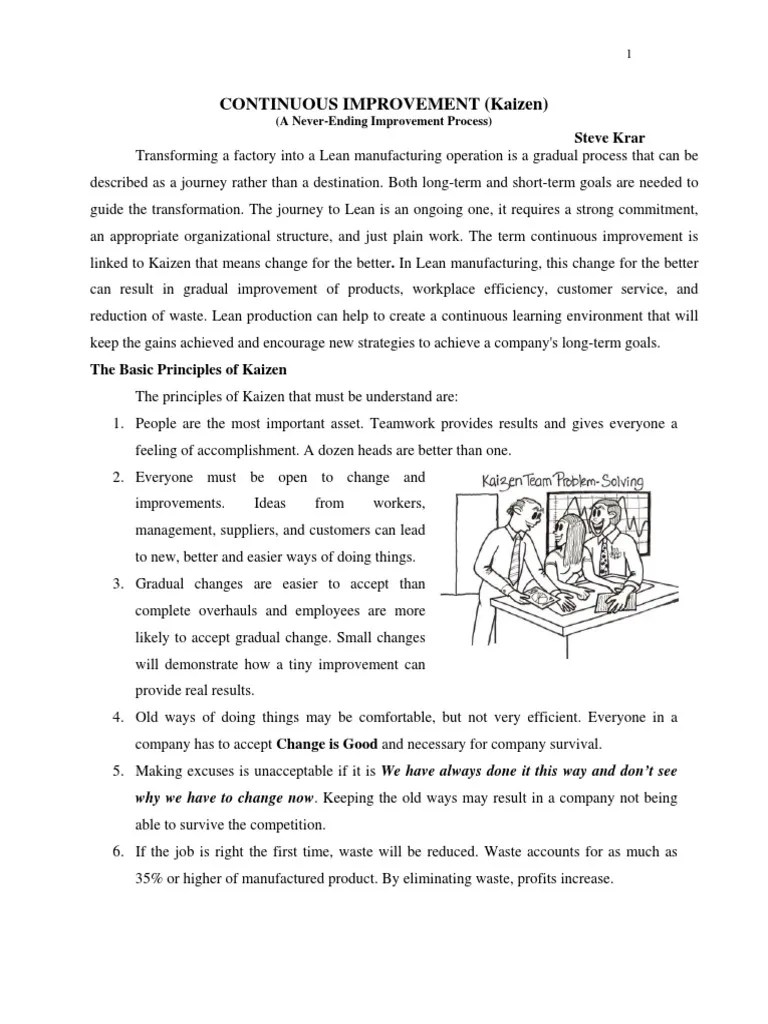 Mejoramiento Continuo Kaizen | PDF | Lean Manufacturing | Inventory